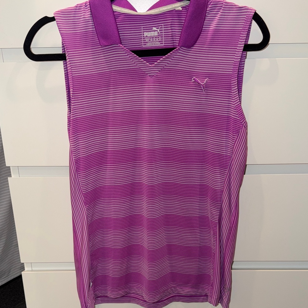 Puma Golf Violet Striped Polo Sleeveless Shirt